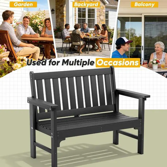 Alt view image 4 of 7 - Outdoor Garden Bench,2-Person Heavy Duty Ergonomic Outside Benches Weatherproof with 700 lbs Capacity,Ideal for Patio, Porch, Backyard, Black