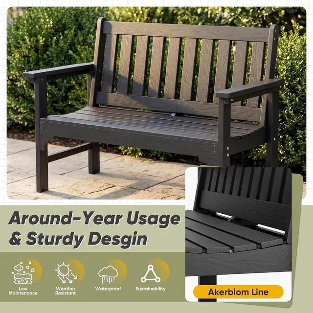 Alt view image 6 of 7 - Outdoor Garden Bench,2-Person Heavy Duty Ergonomic Outside Benches Weatherproof with 700 lbs Capacity,Ideal for Patio, Porch, Backyard, Black