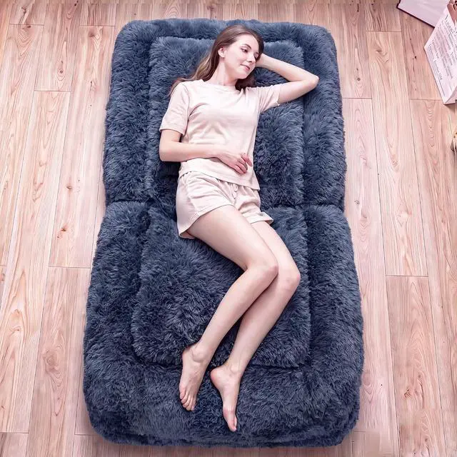 Main image of Japanese Floor Mattress, 9.4" Thicken Floor Mattress with Adjustable Backrest, Upholstered Foldable Mattress Sleeping Pad with 2 Soft Cushions for Guest Room, Dormitory (Dark Blue)