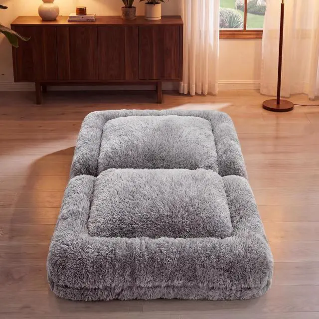 Main image of Japanese Floor Mattress, 9.4" Thicken Floor Mattress with Adjustable Backrest, Upholstered Foldable Mattress Sleeping Pad with 2 Soft Cushions for Guest Room, Dormitory (Gray)