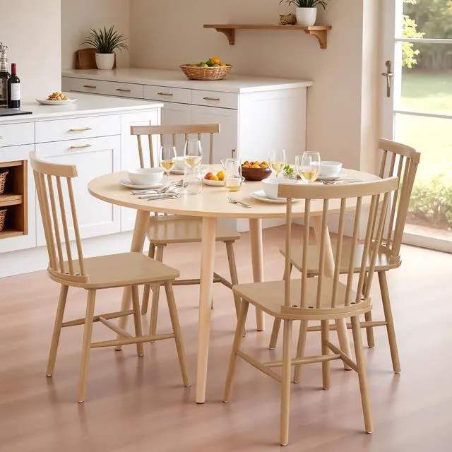 Main image of Dining Chairs Set of 4 Wooden Dining Chair Farmhouse Spindle Back Kitchen Chairs Windor Dining Chairs for Kitchen, Living Room, Restaurant (Natural Color)