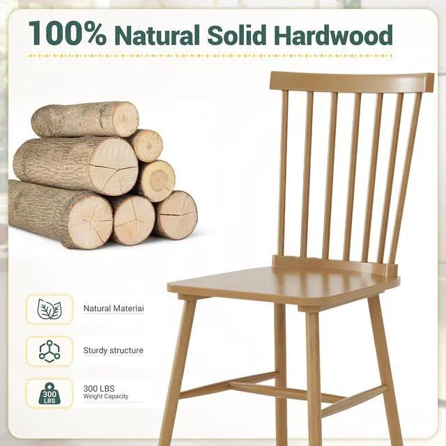 Alt view image 3 of 7 - Dining Chairs Set of 4 Wooden Dining Chair Farmhouse Spindle Back Kitchen Chairs Windor Dining Chairs for Kitchen, Living Room, Restaurant (Natural Color)