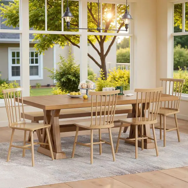 Alt view image 4 of 7 - Dining Chairs Set of 4 Wooden Dining Chair Farmhouse Spindle Back Kitchen Chairs Windor Dining Chairs for Kitchen, Living Room, Restaurant (Natural Color)