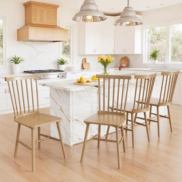 Alt view image 2 of 7 - Dining Chairs Set of 4 Wooden Dining Chair Farmhouse Spindle Back Kitchen Chairs Windor Dining Chairs for Kitchen, Living Room, Restaurant (Natural Color)