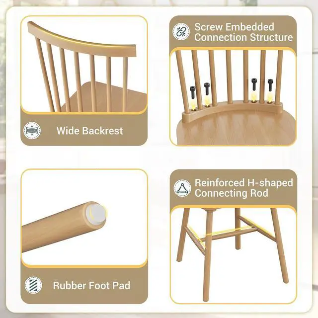 Alt view image 6 of 7 - Dining Chairs Set of 4 Wooden Dining Chair Farmhouse Spindle Back Kitchen Chairs Windor Dining Chairs for Kitchen, Living Room, Restaurant (Natural Color)