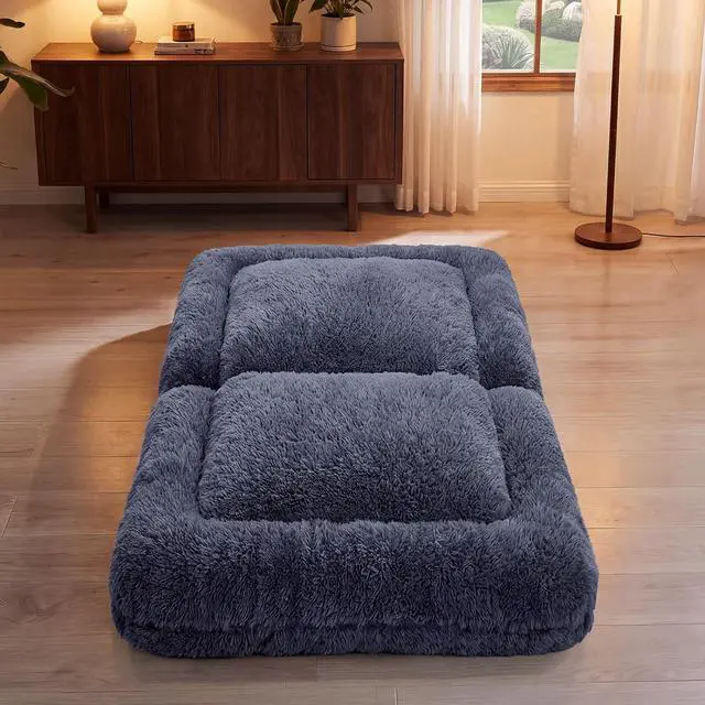 Alt view image 3 of 7 - Japanese Floor Mattress, 9.4" Thicken Floor Mattress with Adjustable Backrest, Upholstered Foldable Mattress Sleeping Pad with 2 Soft Cushions for Guest Room, Dormitory (Dark Blue)
