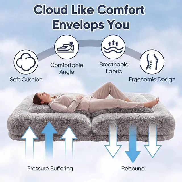 Alt view image 6 of 7 - Japanese Floor Mattress, 9.4" Thicken Floor Mattress with Adjustable Backrest, Upholstered Foldable Mattress Sleeping Pad with 2 Soft Cushions for Guest Room, Dormitory (Gray)