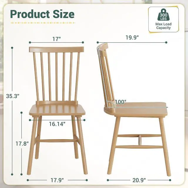 Alt view image 7 of 7 - Dining Chairs Set of 4 Wooden Dining Chair Farmhouse Spindle Back Kitchen Chairs Windor Dining Chairs for Kitchen, Living Room, Restaurant (Natural Color)