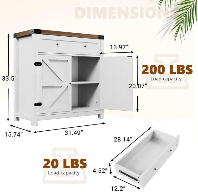 Alt view image 3 of 7 - Coffee Bar Cabinet with Storage - 31.59" W Rustic Sideboard for Home Bar with Drawer&2 Doors, Wine Storage & Coffee Station, Farmhouse Buffet Cabinet for Kitchen, Dining Room (Brown & White)