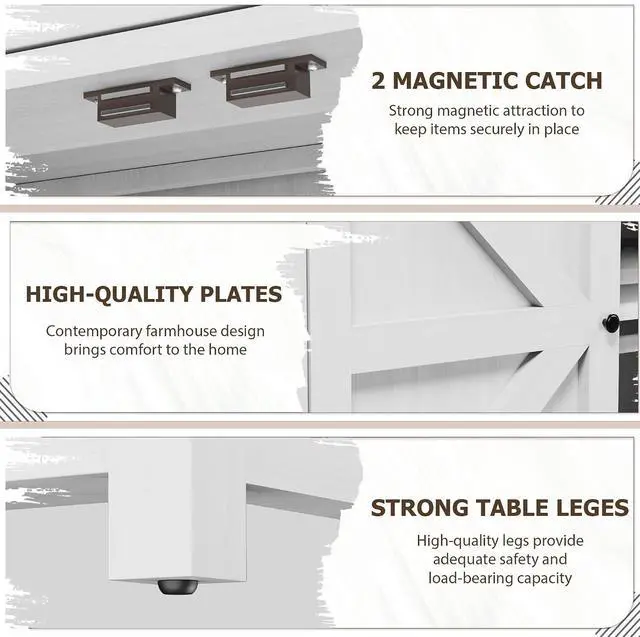 Alt view image 5 of 7 - Coffee Bar Cabinet with Storage - 31.59" W Rustic Sideboard for Home Bar with Drawer&2 Doors, Wine Storage & Coffee Station, Farmhouse Buffet Cabinet for Kitchen, Dining Room (Brown & White)