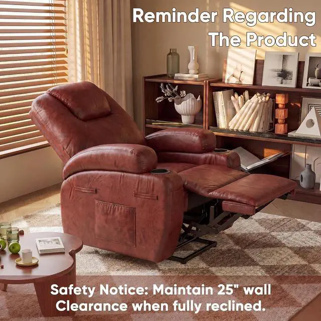 Alt view image 7 of 7 - Electric Power Lift Recliner Chair with Massage for Elderly Corduroy Fabric Recliner Single Sofa with Cup Holders, Side Pockets and Remote Control for Living Room Bedroom (Leathaire, Brown)