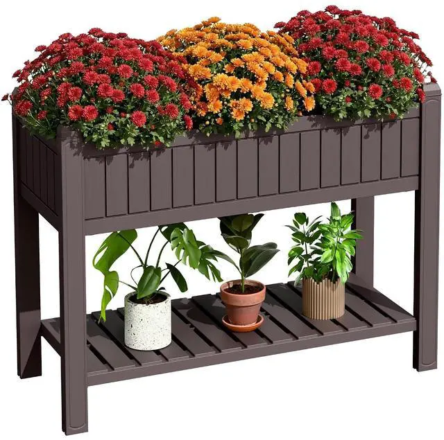 Main image of 30 Gallon Raised Garden Bed with Legs, Evaluated Plastic Planter Box with Storage Shelf for Herbs, Vegetables, Flowers, Garden Planter for Backyard, Patio, Balcony