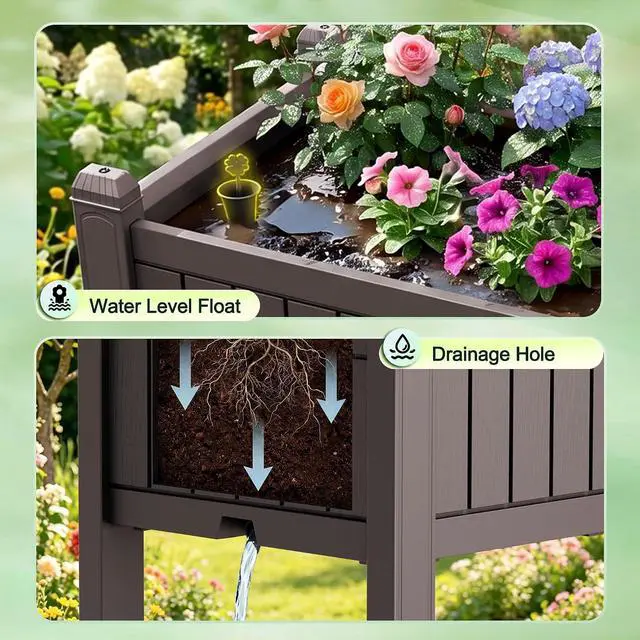 Alt view image 5 of 7 - 30 Gallon Raised Garden Bed with Legs, Evaluated Plastic Planter Box with Storage Shelf for Herbs, Vegetables, Flowers, Garden Planter for Backyard, Patio, Balcony