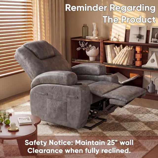 Alt view image 7 of 7 - Electric Power Lift Recliner Chair with Massage for Elderly Corduroy Fabric Recliner Single Sofa with Cup Holders, Side Pockets and Remote Control for Living Room Bedroom (Leathaire, Light Gray)