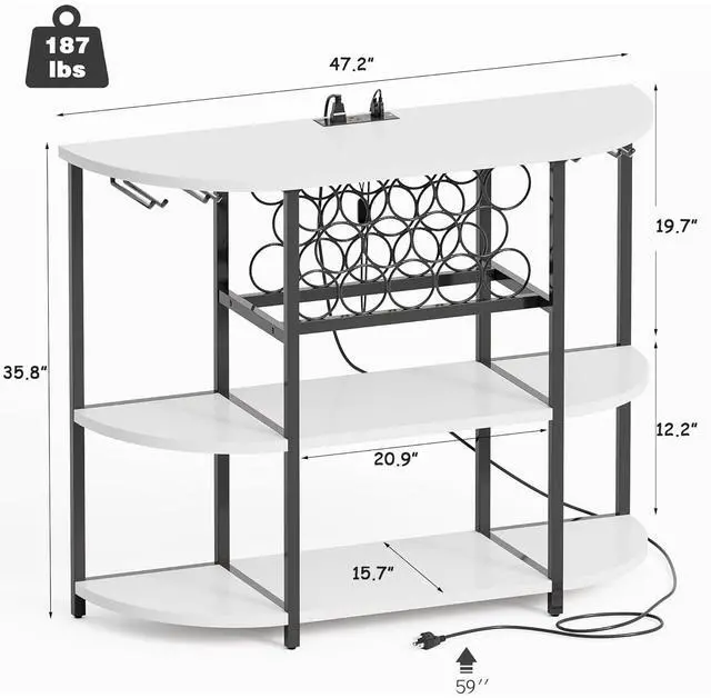 Alt view image 3 of 7 - Wine Bar Cabinet for Liquor Bar Table Bar Cabinet with Lights and Outlet 4-Tier Storage Freestanding Wine Racks with Glass Holder Mini Bars for Home, Bar