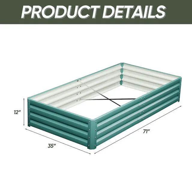 Alt view image 6 of 7 - 71x36x12in Galvanized Raised Garden Bed Elevated Outdoor Metal Planter Beds Deep Root Raised Planter Boxes with Support Bar for Planting Flowers, Herbs, Fruits
