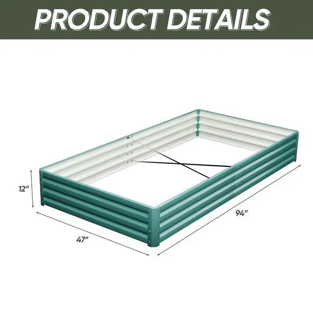 Alt view image 6 of 7 - 94x47x12in Galvanized Raised Garden Bed Elevated Outdoor Metal Planter Beds Deep Root Raised Planter Boxes with Support Bar for Planting Flowers, Herbs, Fruits