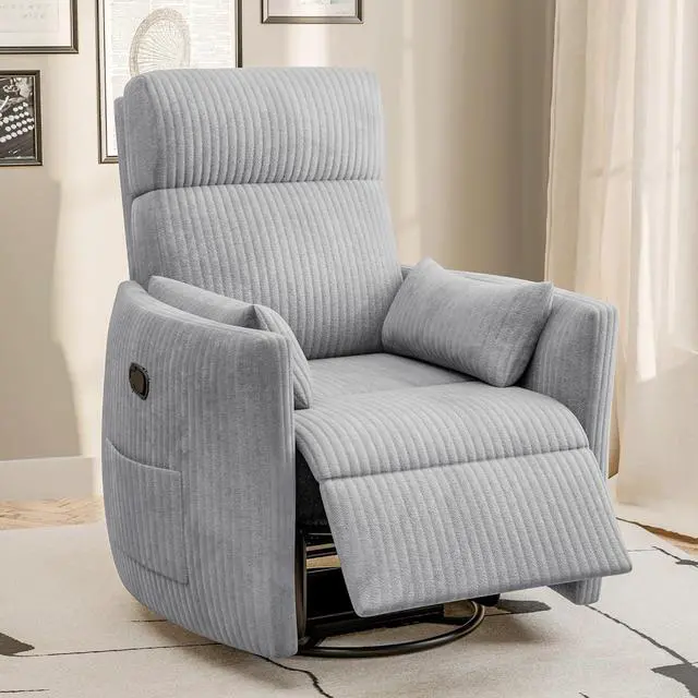 Main image of Swivel Recliner Chair, Massage Nursery Rocking Chair with 2 Pillows, Comfy Single Sofa Glider Rocking Chair with Side Pockets for Living Room (Corduroy, Dark Grey)