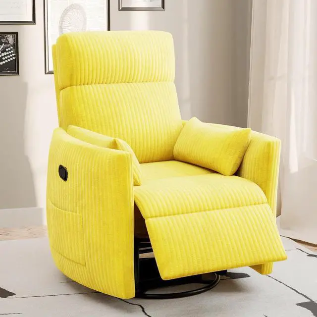 Main image of Swivel Recliner Chair, Massage Nursery Rocking Chair with 2 Pillows, Comfy Single Sofa Glider Rocking Chair with Side Pockets for Living Room (Corduroy, Yellow)