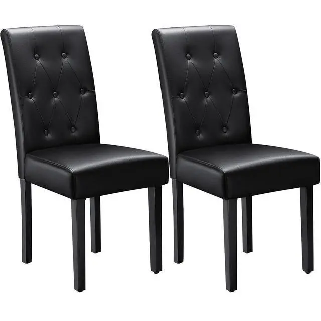 Alt view image 7 of 7 - Upholstered Dining Chairs Set of 2, PU Leather Dinning Room Chairs, Button Tufted Kitchen Chairs with Adjustable Wood Legs for Dining Room/Living Room/Restaurant (Leather Black, 2)