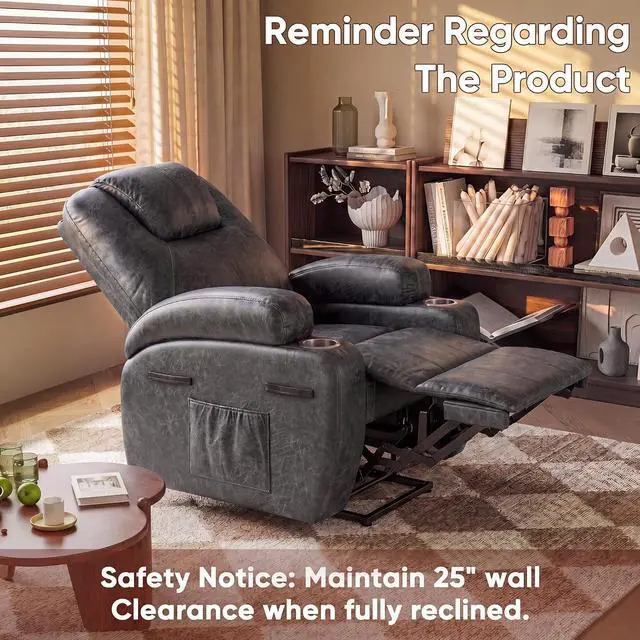 Alt view image 7 of 7 - Electric Power Lift Recliner Chair with Massage for Elderly Corduroy Fabric Recliner Single Sofa with Cup Holders, Side Pockets and Remote Control for Living Room Bedroom (Leathaire, Dark Gray)