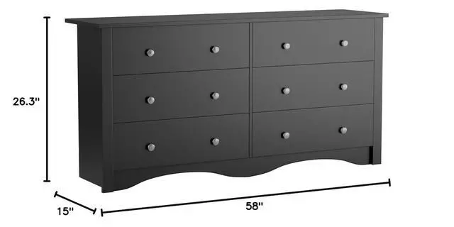 Alt view image 3 of 7 - 6 Drawer Dresser Chests for Bedroom, Storage Dressers Organizer with Anti-Tilt Devices, Modern Wide Wood Chest of Drawers for Living Room Hallway Entryway (Black)