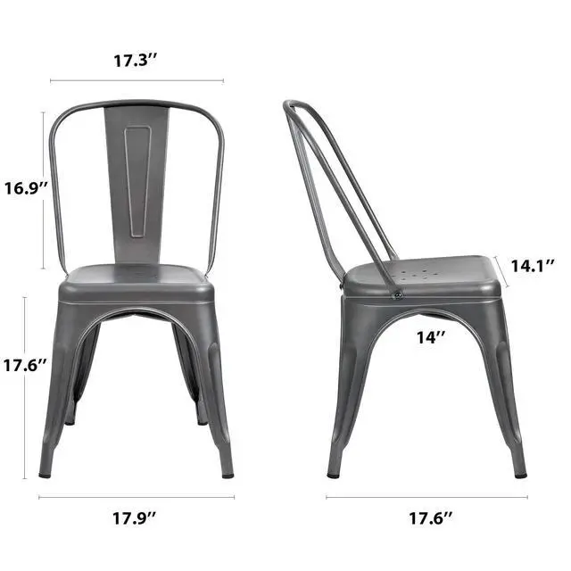 Alt view image 2 of 2 - Metal Dining Chairs - Stackable Kitchen & Restaurant Side Chairs, Set of 4 (Grey)
