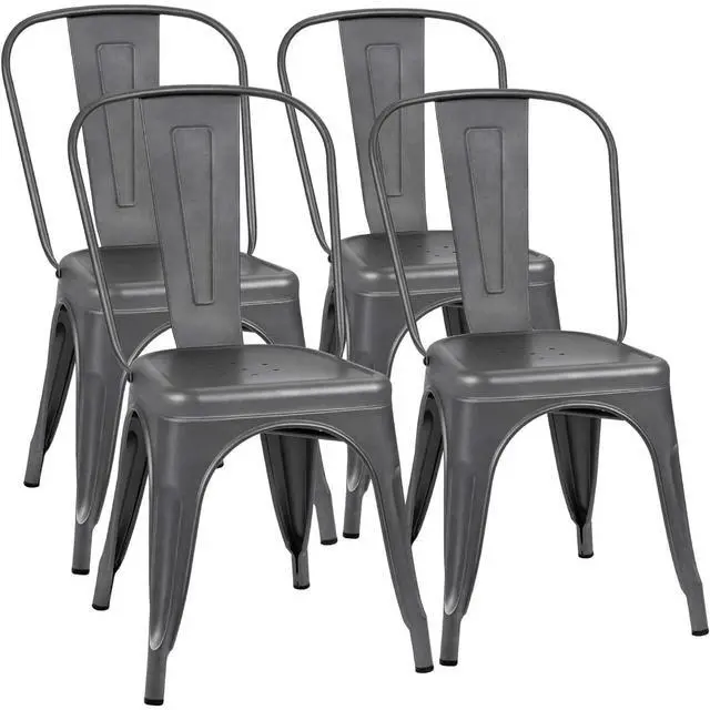 Main image of Metal Dining Chairs - Stackable Kitchen & Restaurant Side Chairs, Set of 4 (Grey)