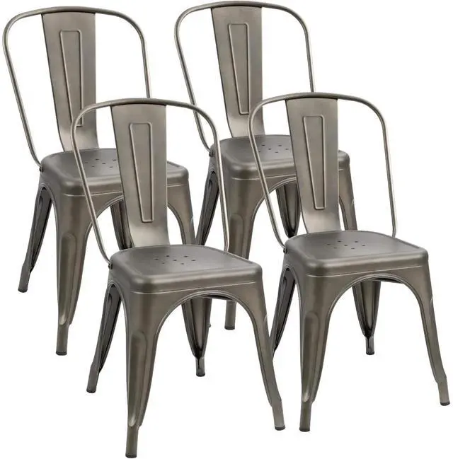 Main image of Metal Dining Chairs - Stackable Kitchen & Restaurant Side Chairs, Set of 4 (Gun Metal)