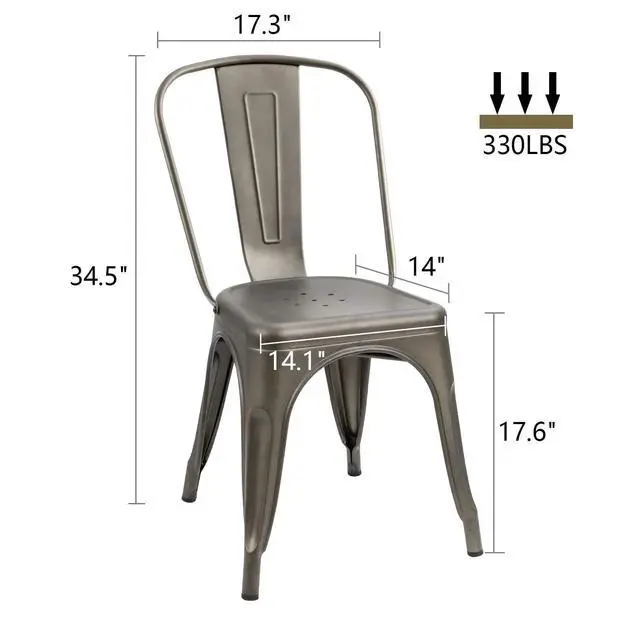 Alt view image 3 of 6 - Metal Dining Chairs - Stackable Kitchen & Restaurant Side Chairs, Set of 4 (Gun Metal)