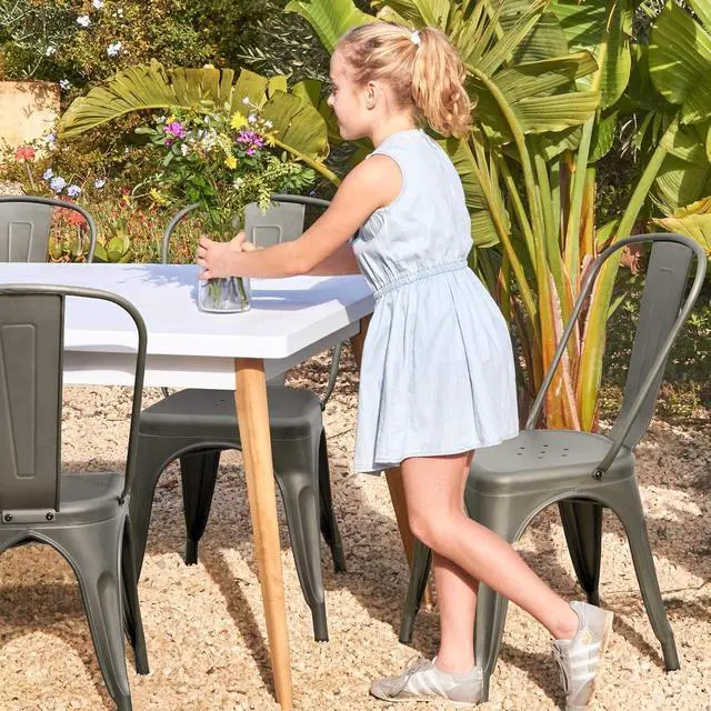 Alt view image 2 of 6 - Metal Dining Chairs - Stackable Kitchen & Restaurant Side Chairs, Set of 4 (Gun Metal)