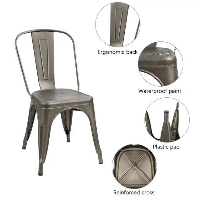 Alt view image 5 of 6 - Metal Dining Chairs - Stackable Kitchen & Restaurant Side Chairs, Set of 4 (Gun Metal)