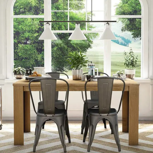 Alt view image 6 of 6 - Metal Dining Chairs - Stackable Kitchen & Restaurant Side Chairs, Set of 4 (Gun Metal)