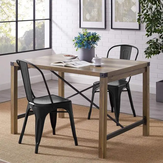 Alt view image 2 of 7 - Metal Dining Chairs Indoor-Outdoor Use Stackable Side Chairs with Back Industrial Kitchen Classic Trattoria Chair Set of 4 (Black)