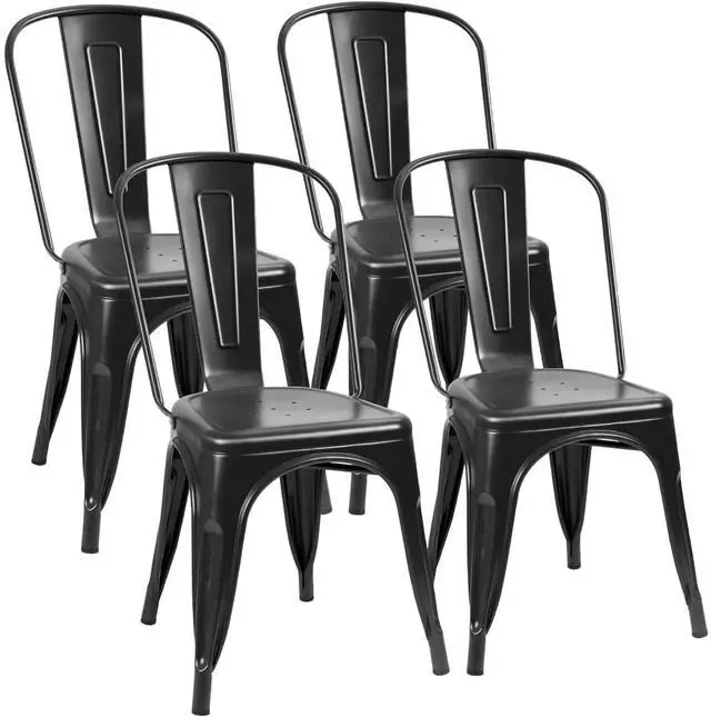 Main image of Metal Dining Chairs Indoor-Outdoor Use Stackable Side Chairs with Back Industrial Kitchen Classic Trattoria Chair Set of 4 (Black)