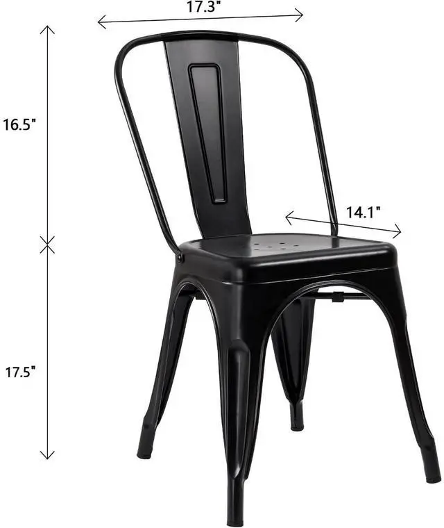 Alt view image 3 of 7 - Metal Dining Chairs Indoor-Outdoor Use Stackable Side Chairs with Back Industrial Kitchen Classic Trattoria Chair Set of 4 (Black)