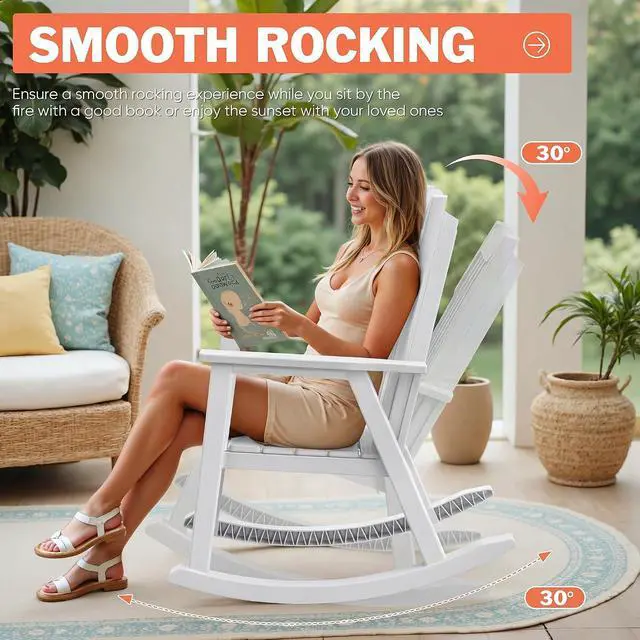 Alt view image 5 of 7 - Outdoor Rocking Chairs, PP Material Patio Rocking Chairs All Weather Resistant, Heavy Duty Rockers with High Back for Patio Backyard Porch (White)