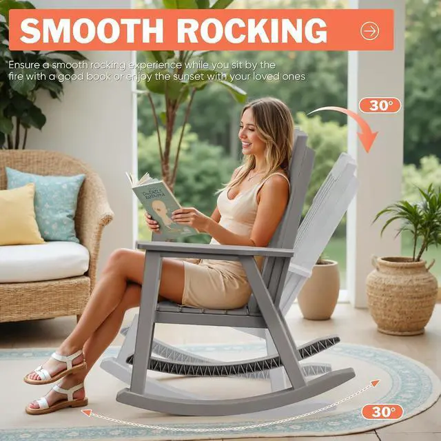 Alt view image 5 of 7 - Outdoor Rocking Chairs, PP Material Patio Rocking Chairs All Weather Resistant, Heavy Duty Rockers with High Back for Patio Backyard Porch (Light Brown)