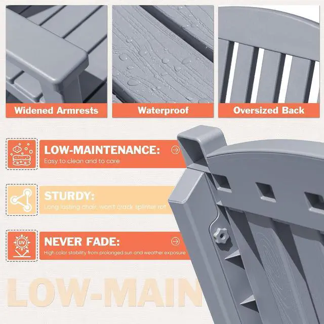 Alt view image 7 of 7 - Outdoor Rocking Chairs, PP Material Patio Rocking Chairs All Weather Resistant, Heavy Duty Rockers with High Back for Patio Backyard Porch (Gray)