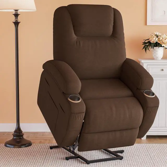 Alt view image 2 of 7 - Power Lift Recliner Chair (Fabric, Brown)