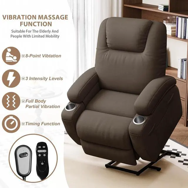 Alt view image 5 of 7 - Power Lift Recliner Chair (Fabric, Brown)