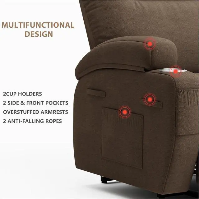 Alt view image 7 of 7 - Power Lift Recliner Chair (Fabric, Brown)