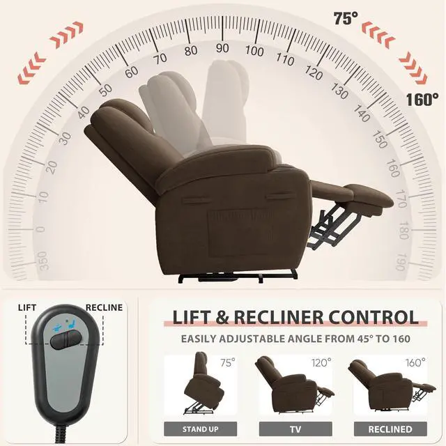 Alt view image 6 of 7 - Power Lift Recliner Chair (Fabric, Brown)