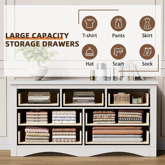 Alt view image 4 of 7 - Dresser for Bedroom, 7 Drawer Dresser, Wood Dressers, Wide Chest of Drawer, Storage Drawers, Black Storage Organizer for Closet, Hallway (White)