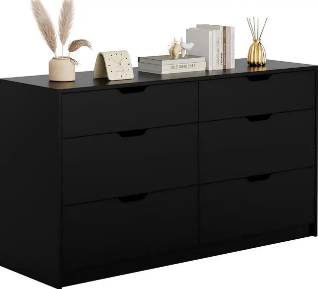 Main image of Dresser for Bedroom with 6 Drawers, 47.2" Modern Wood Chest of Drawers with Two Drawer Sizes, TV Stand for Living Room, Closet & Entryway, Black
