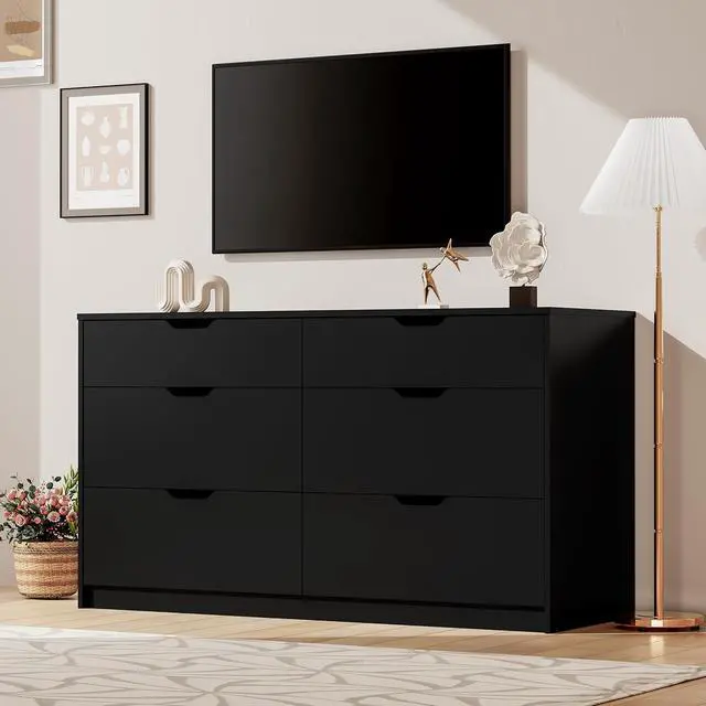 Alt view image 2 of 7 - Dresser for Bedroom with 6 Drawers, 47.2" Modern Wood Chest of Drawers with Two Drawer Sizes, TV Stand for Living Room, Closet & Entryway, Black