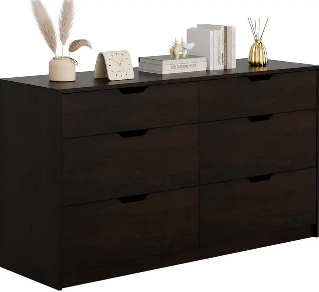 Main image of Dresser for Bedroom with 6 Drawers, 47.2" Modern Wood Chest of Drawers with Two Drawer Sizes, TV Stand for Living Room, Closet & Entryway, Brown