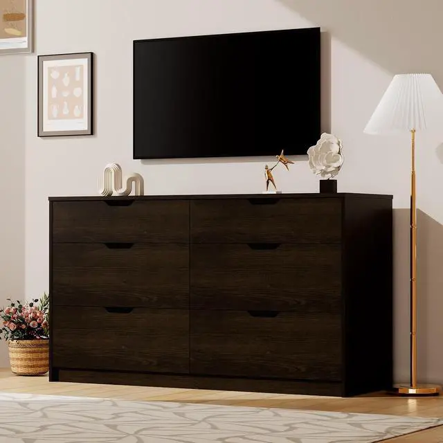 Alt view image 2 of 7 - Dresser for Bedroom with 6 Drawers, 47.2" Modern Wood Chest of Drawers with Two Drawer Sizes, TV Stand for Living Room, Closet & Entryway, Brown