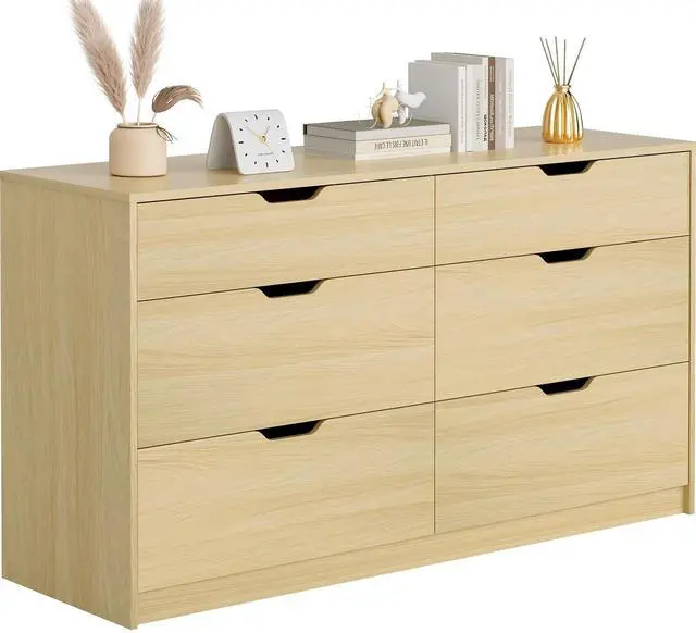Main image of Dresser for Bedroom with 6 Drawers, 47.2" Modern Wood Chest of Drawers with Two Drawer Sizes, TV Stand for Living Room, Closet & Entryway, Natural Oak