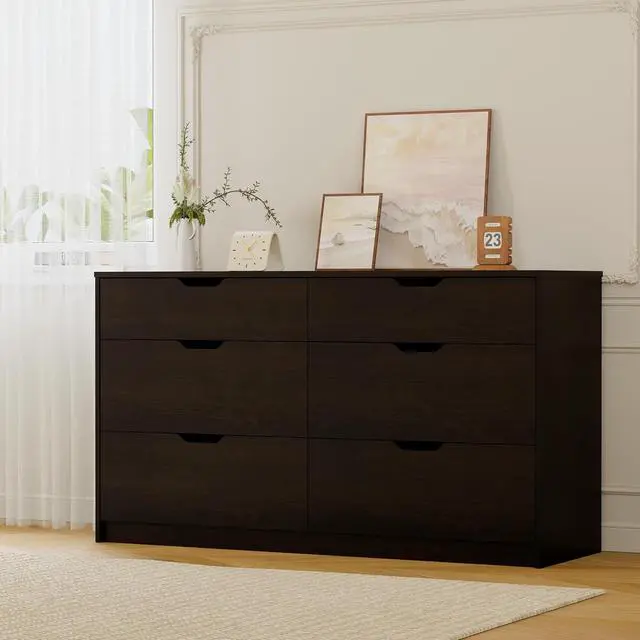 Alt view image 7 of 7 - Dresser for Bedroom with 6 Drawers, 47.2" Modern Wood Chest of Drawers with Two Drawer Sizes, TV Stand for Living Room, Closet & Entryway, Brown
